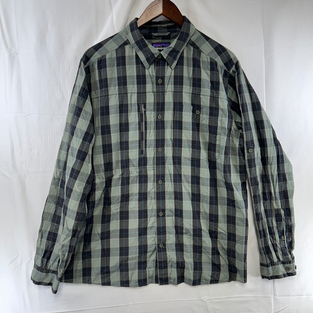 Patagonia Gallegos Shirt Button Down Mens Large Green Plaid Long Sleeve 54275